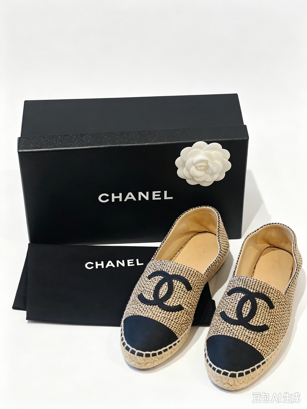 Chanel Classic CC Logo Tweed Espadrille Flat Shoes